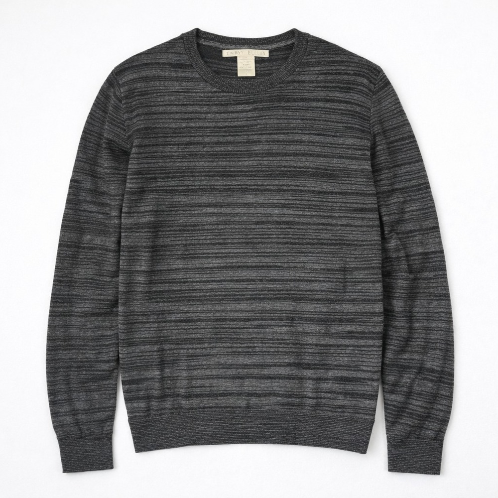 Perry Ellis Sweater Mens L Gray Silk Cotton Blend Space Dye Crew Neck Pullover